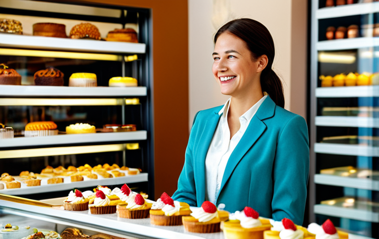 Aspiring Dessert Professional**

"A woman in her late 20s, wearing a smart casual outfit (blazer, blouse, skirt), smiling confidently while looking at a beautifully decorated dessert display in a brightly lit patisserie, fully clothed, appropriate attire, safe for work, perfect anatomy, natural proportions, professional photography, high quality, family-friendly."

**