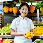 디저트 전문가의 전문성 유지 비결 - Market Inspiration**

"A brightly lit Japanese marketplace stall overflowing with colorful seasonal ...
