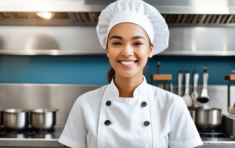 디저트 전문가와 신입 직원 교육 - A bright, clean professional kitchen with natural light. A young, enthusiastic female pastry apprent...
