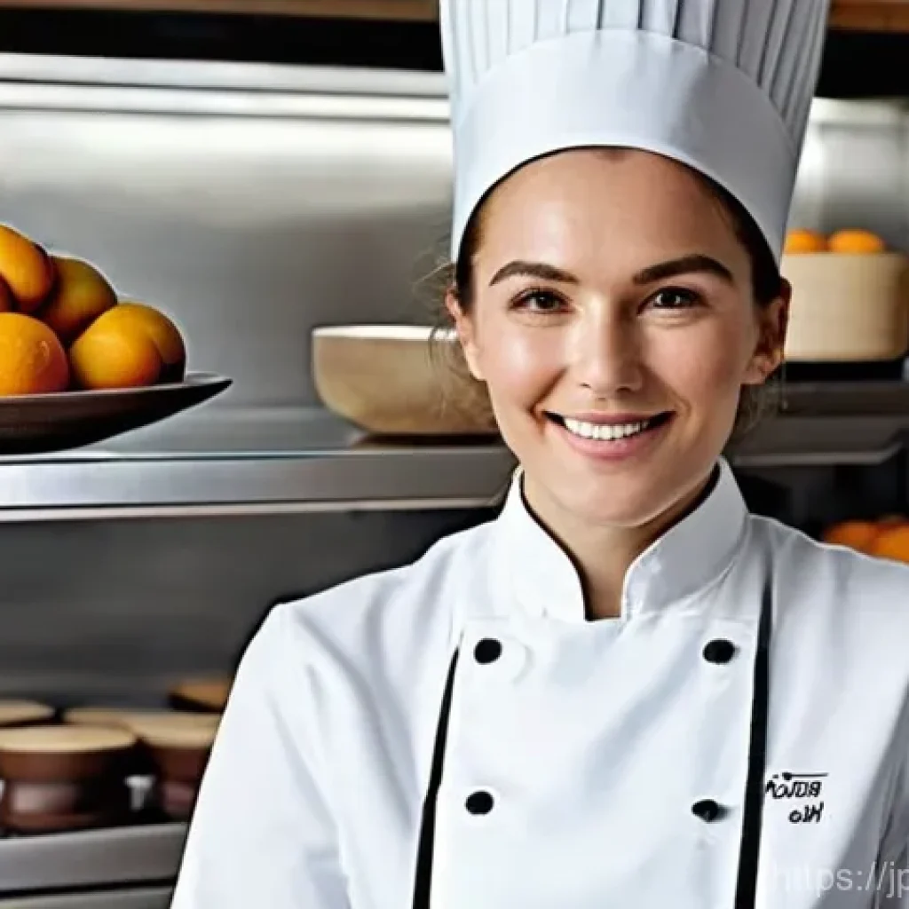 디저트 전문가의 직업 윤리와 책임감 - **A Patissier's Focused Craft in a Modern Traditional Kitchen:**
A vibrant, medium shot of a fem...