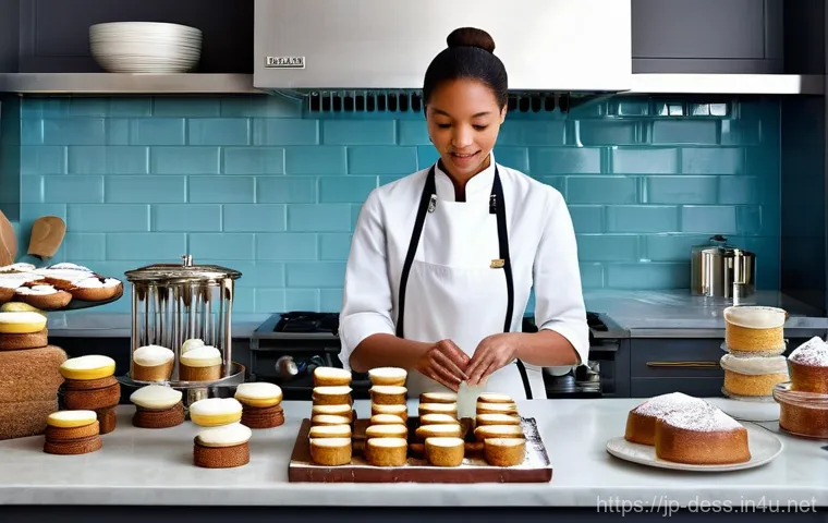 디저트 전문가 자격증 대비 주요 과목 - **Prompt: The Alchemist of Textures**
    A focused dessert expert, a young woman in a clean chef's ...