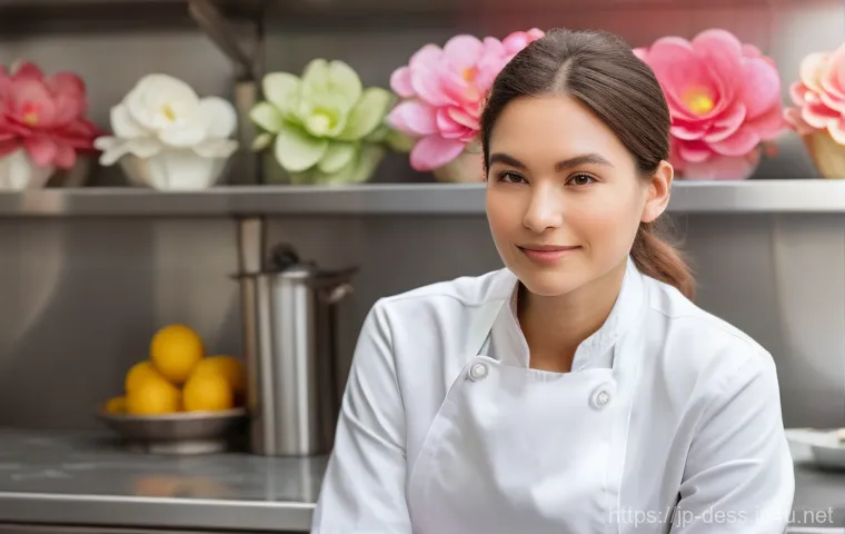 디저트 전문가의 대회 준비 및 경험담 - **A Patissier's Artistic Inspiration**
    "A talented female patissier in her late 20s, with a thou...
