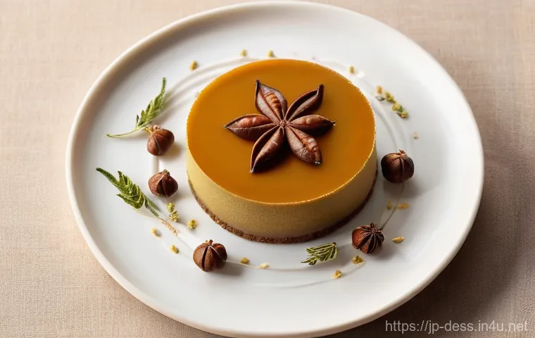 디저트 전문가의 창의적인 아이디어 발굴 - **Prompt 1: Autumn Harvest Serenity Dessert**
    An exquisitely plated single serving of a "Chestnu...