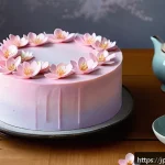 디저트 전문가의 경영학적 접근법 - A beautifully decorated Japanese-style pastel cake inspired by spring, featuring delicate sakura (ch...