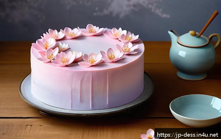 디저트 전문가의 경영학적 접근법 - A beautifully decorated Japanese-style pastel cake inspired by spring, featuring delicate sakura (ch...